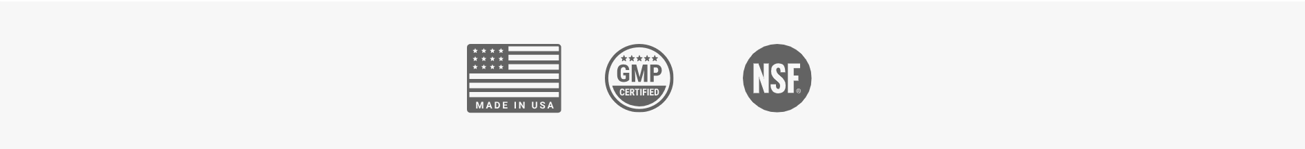 Seals: made in USA, GMP certified and NSF